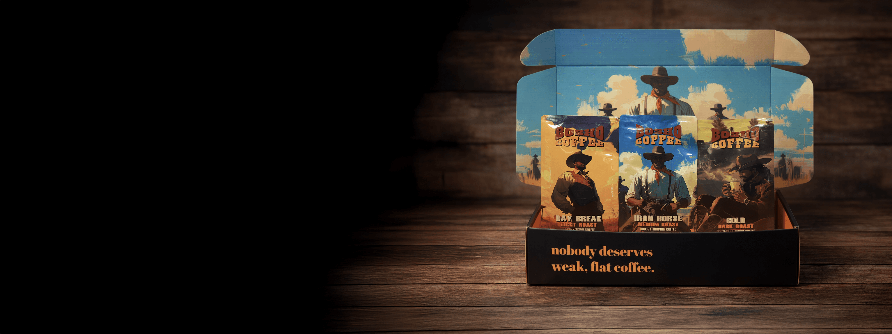 Cowboy brewing coffee over campfire